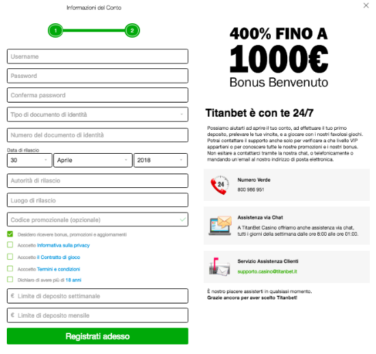 codice promozionale titanbet