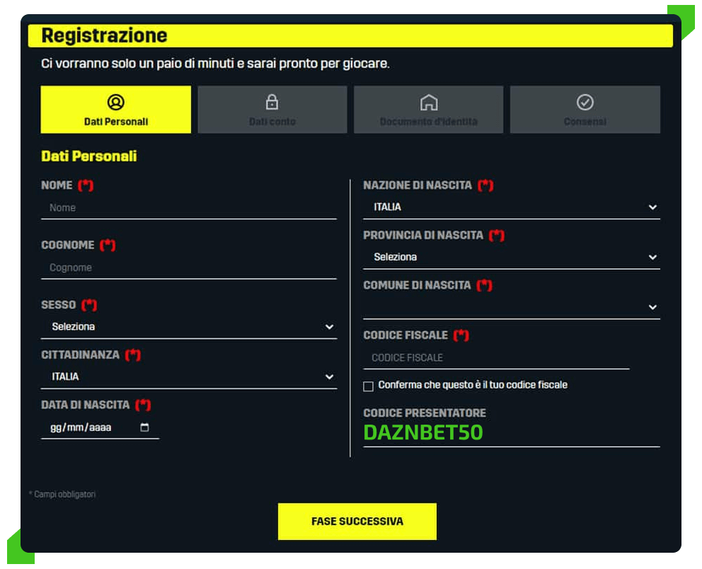 codcie promozionale daznbet registrazione